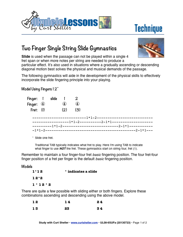 Two Finger Slide Fingering Drills for `Ukulele