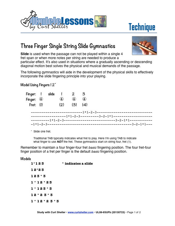 Three Finger Slide Fingering Drills for `Ukulele