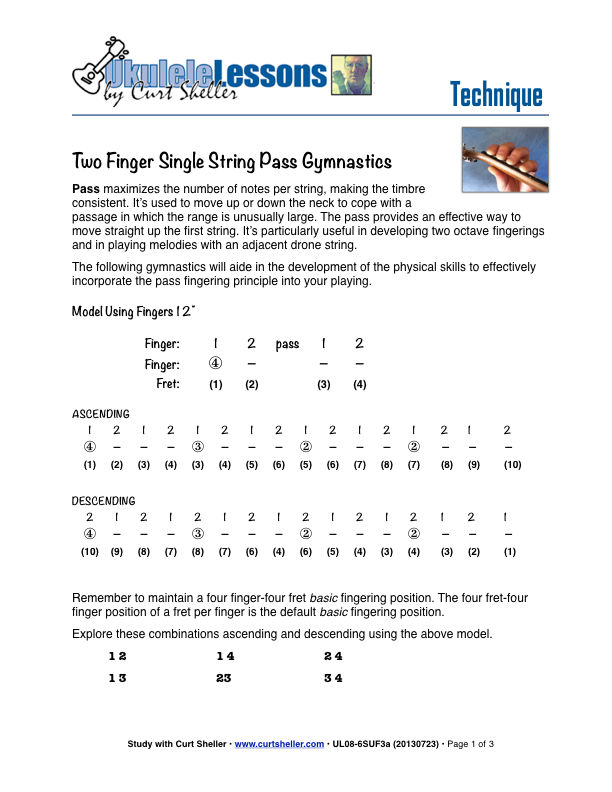 Two Finger Pass Fingering Drills for `Ukulele