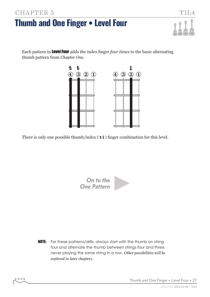 Alternating Thumb Style, Thumb and One Finger - Level Four