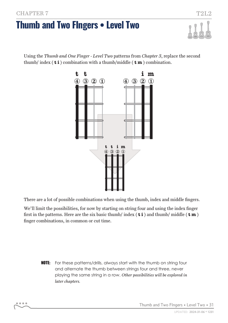 Alternating Thumb Style, Thumb and Two Fingers - Level Two