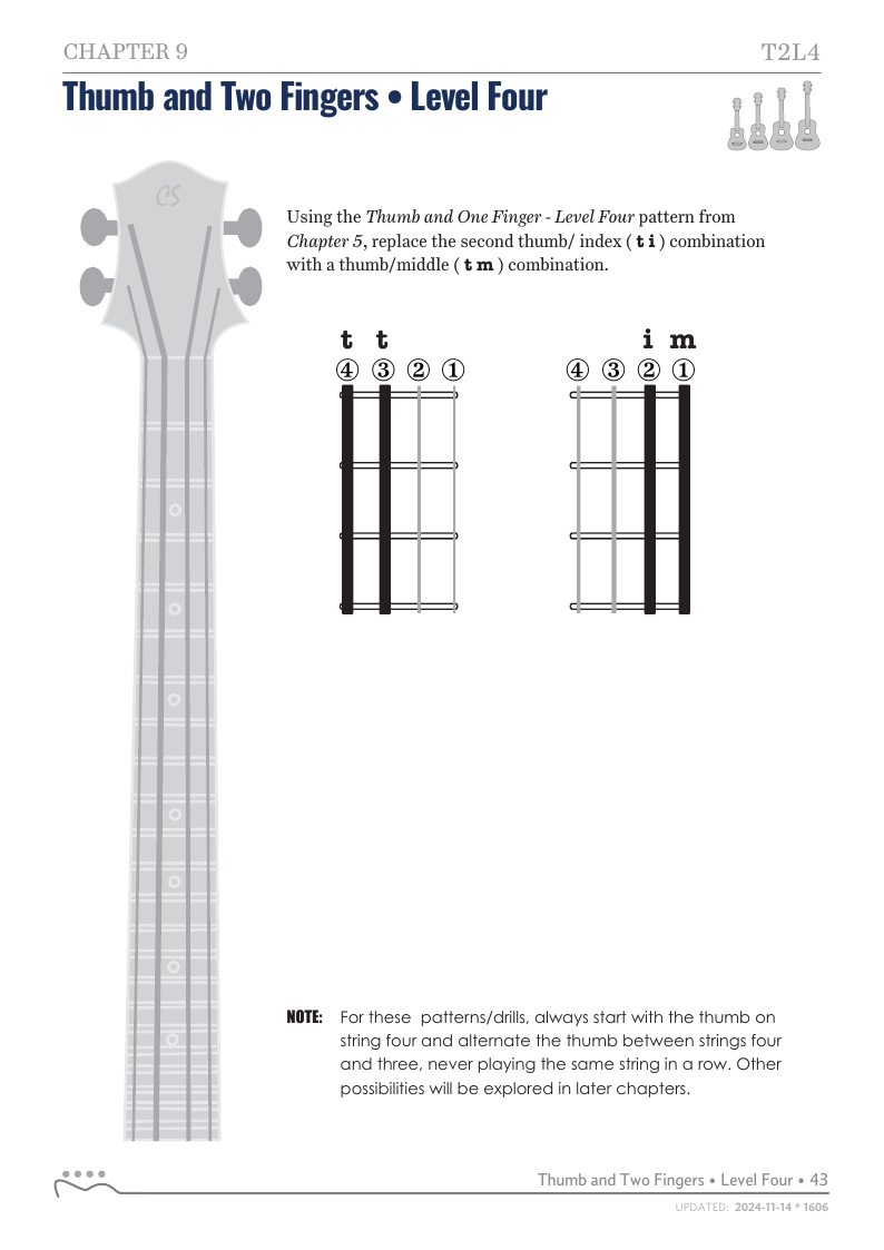 Alternating Thumb Style, Thumb and Two Fingers - Level Four
