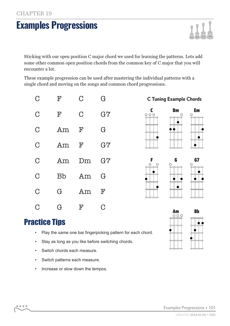 Alternating Thumb Style, Examples Progressions